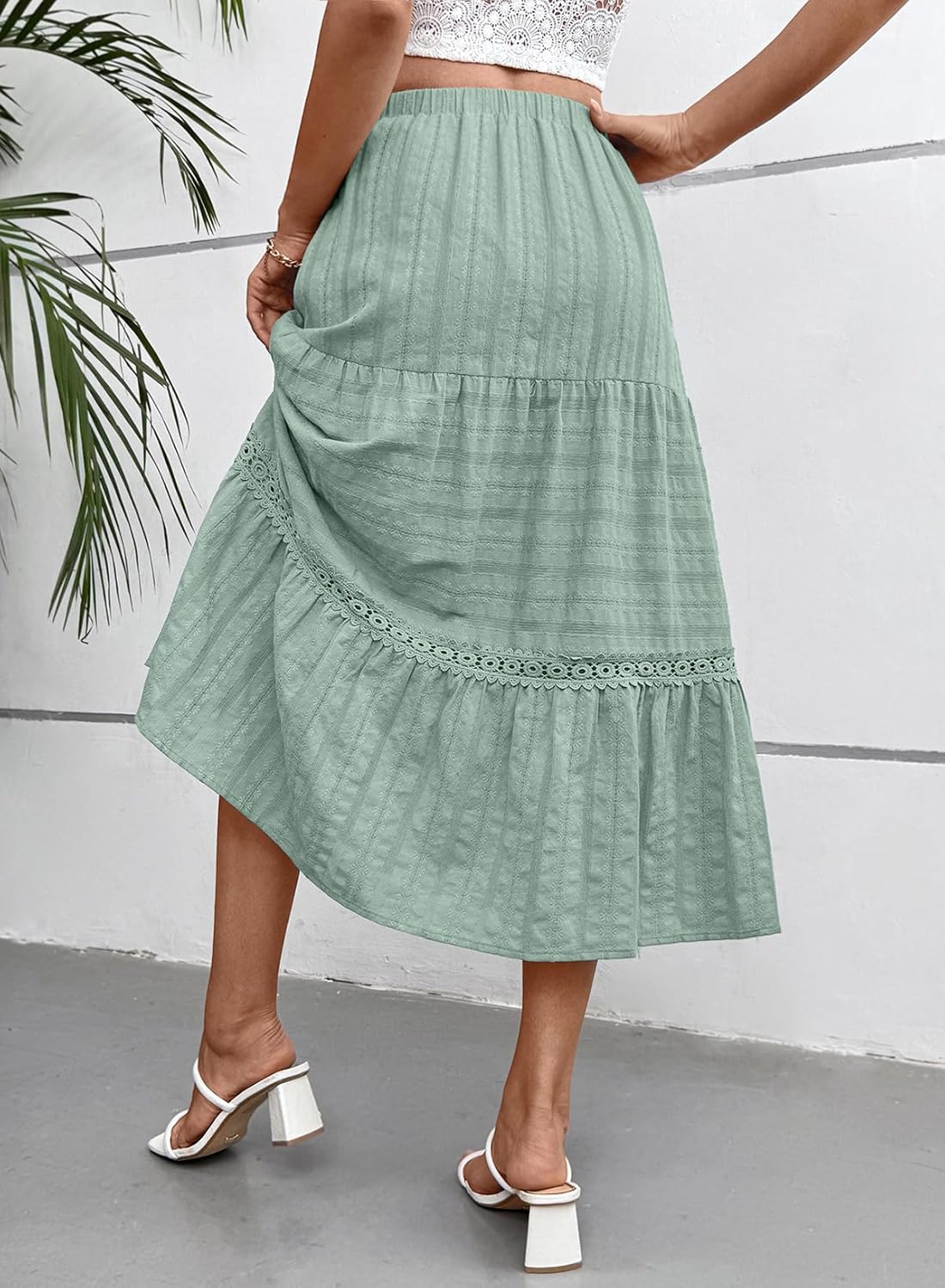 BLENCOT Long Skirts for Women Boho Crochet Lace High Waisted A-Line Cotton Tiered Maxi Skirt - Image 7