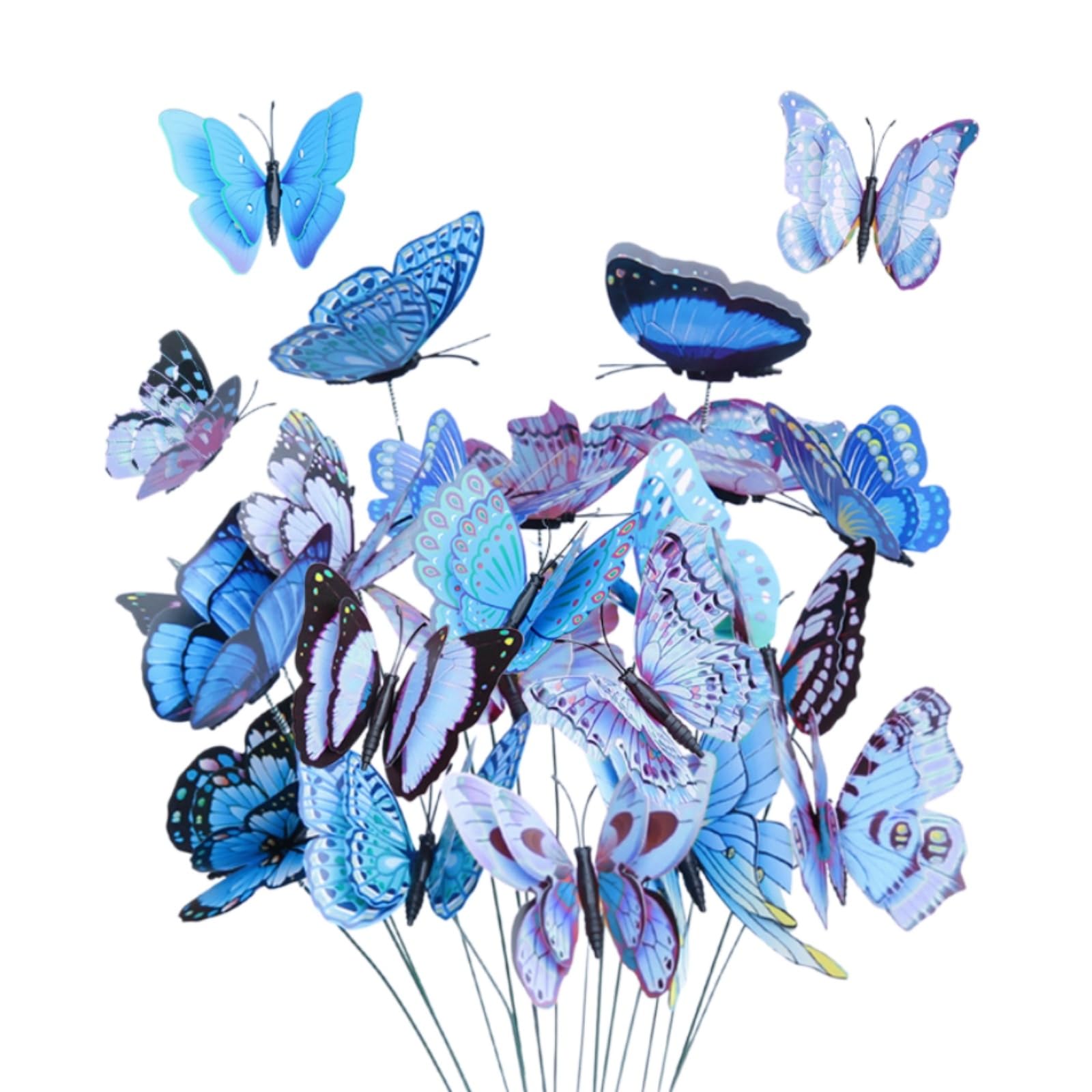 Wtirey 10pcs Butterfly Stakes Garden Decorations Outdoor, Small Garden Ornaments for Flower Pots, Plants, Yard, Patio, Lawn, Fence & Grave Decorations, Blue Butterflys for Crafts and Hanging