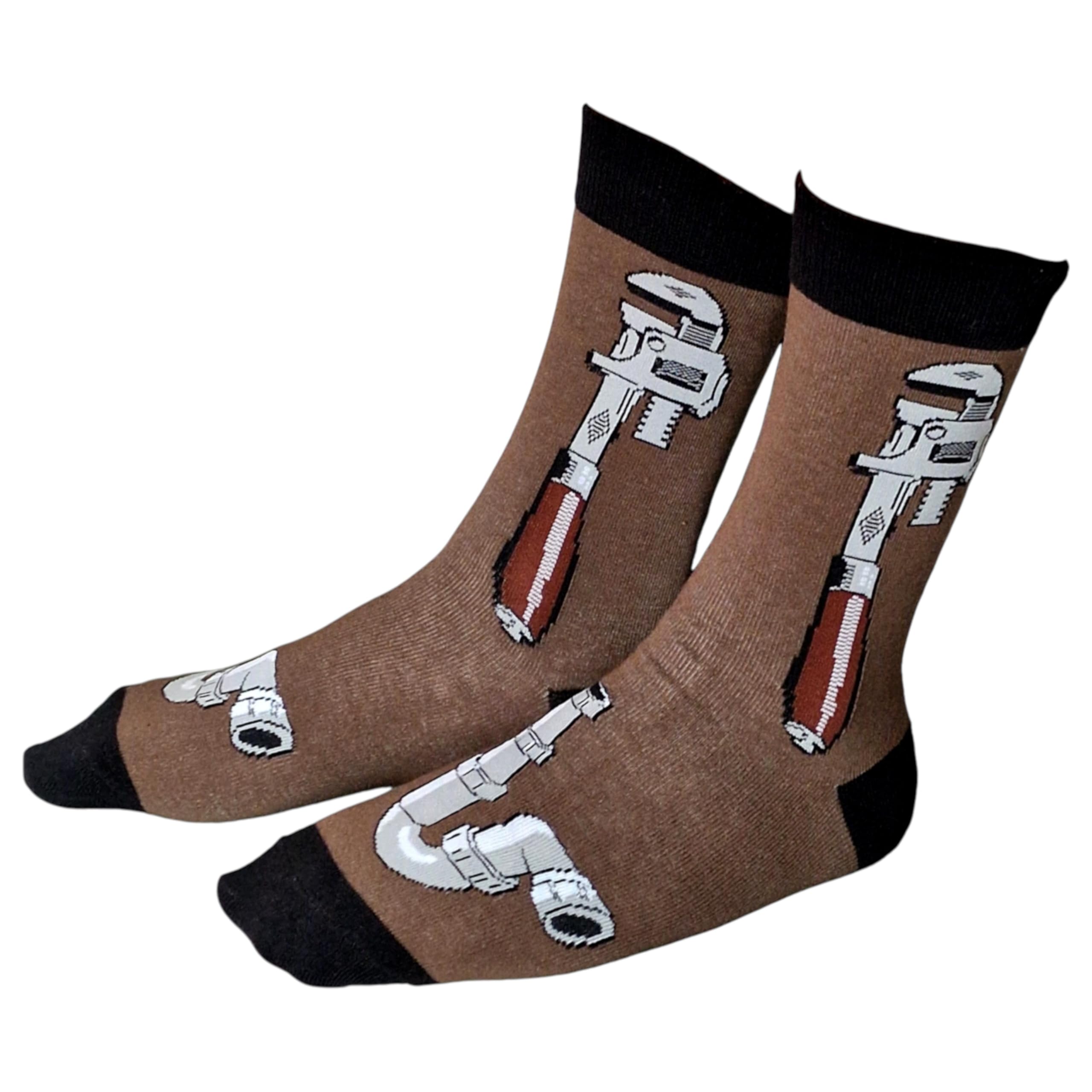 Sock Shack Plumbing Wrench Spanner U-Bends Plumber Tradie Mens Brown Socks One Pair