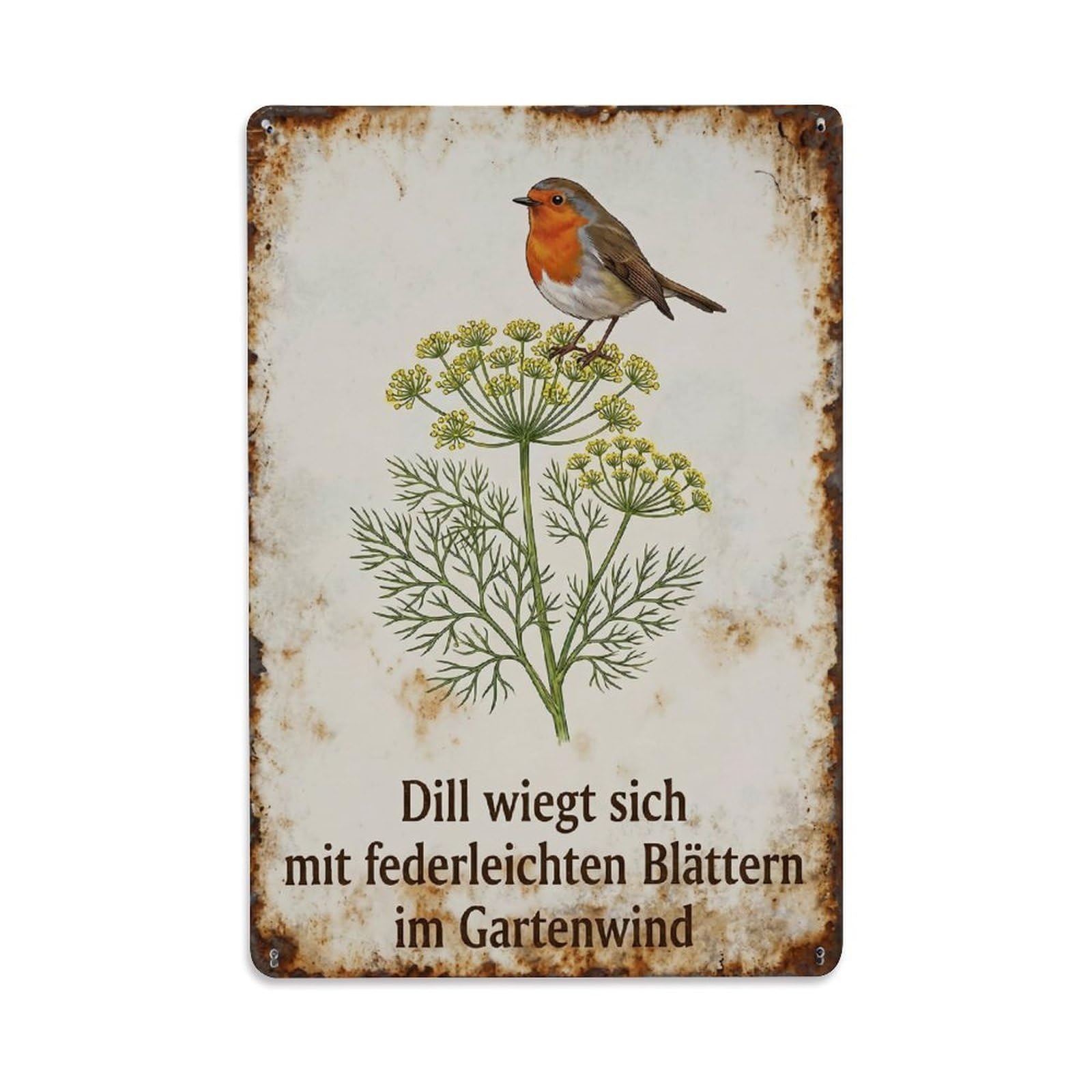 Yrnq Vintage Style-3 Robin Bird Garden Quote Dill Feather Vintage Metal Tin Sign Plaque Wall Decor For Cafe, Club, Garden Round Metal Poster 8X8inch