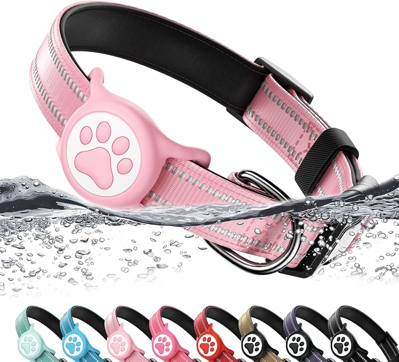 Coleira para Cães com Suporte Impermeável para AirTag WhoseID Rosa Tamanho S