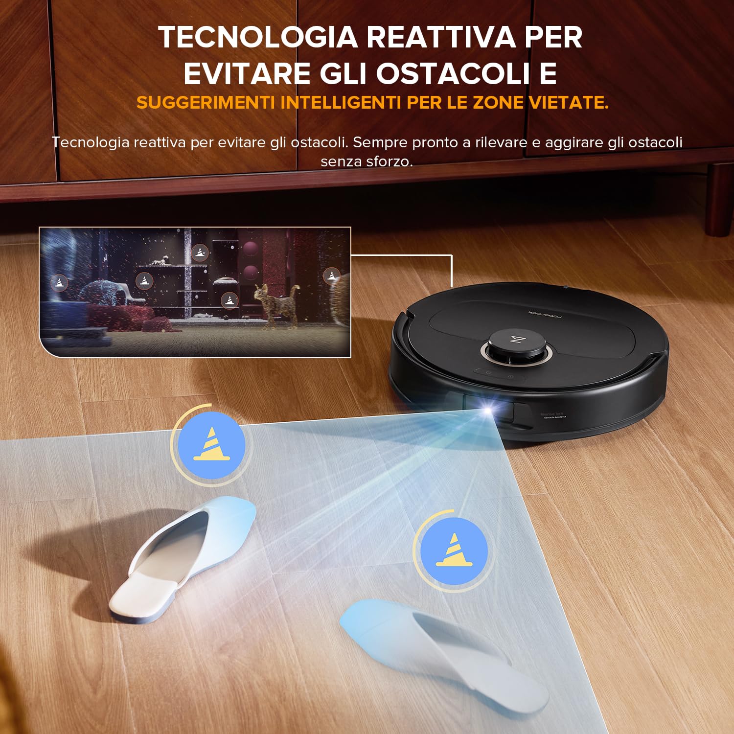 roborock Qrevo S5V Robot Aspirapolvere, Aspirazione 12000Pa, Doppia Spazzola Anti-Groviglio, Prevenzione Intelligente Degli Ostacoli, Doppia Spazzola Rotante Sollevabile (Nero)