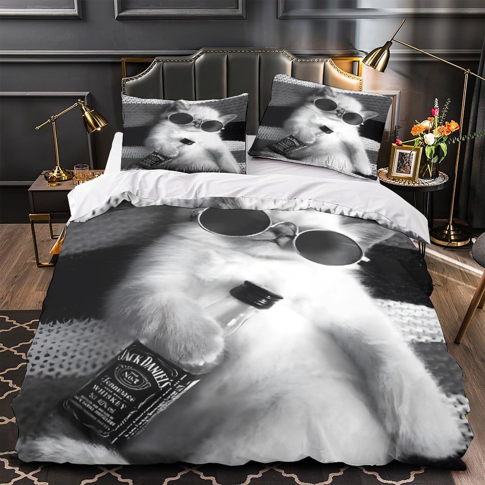 Housse de couette chaton 3d 260x220 cm en microfibre respirante pour lit super king