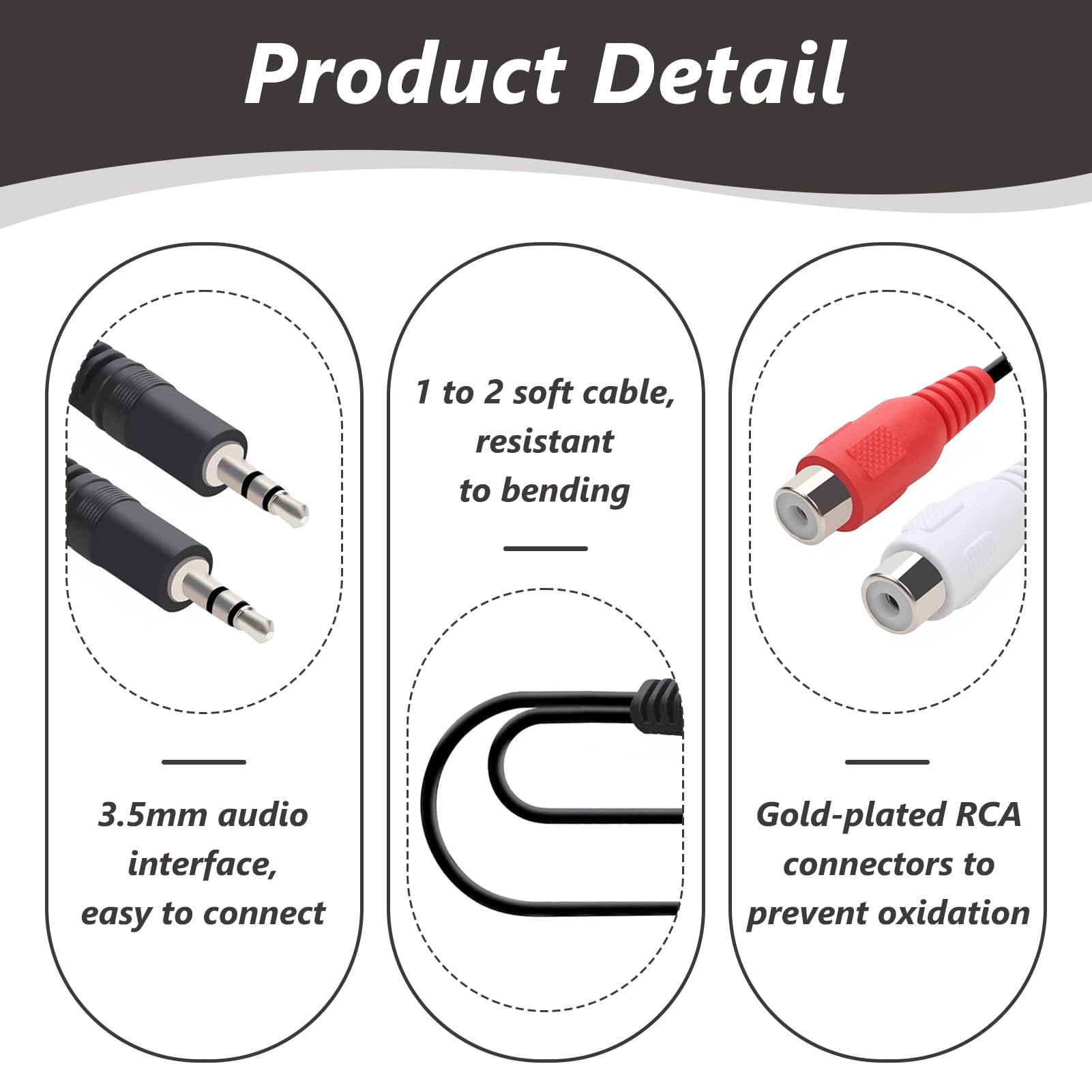 2 Pièces Adaptateur Audio Stéréo RCA vers Jack 3,5 mm, Convertisseur 2x RCA Femelle vers Fiche Jack Mâle, Câble Audio Hi-Fi Haut, Connexion TV, Chaîne Stéréo, Amplificateur, Enceinte, Smartphone