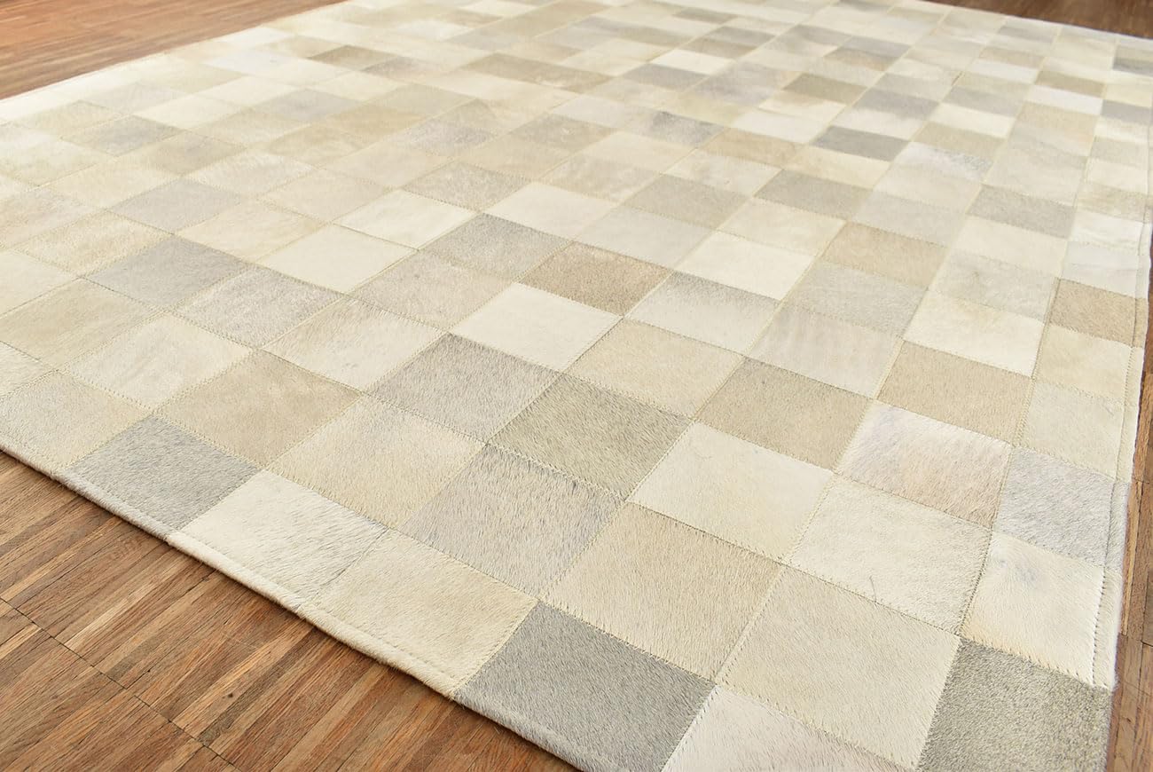 Kuhfelle Online & Nomad KUHFELL Teppich HELLGRAU BEIGE Natur Patchwork 120 x 180 cm Echtleder Fell Teppich (Hellgrau)