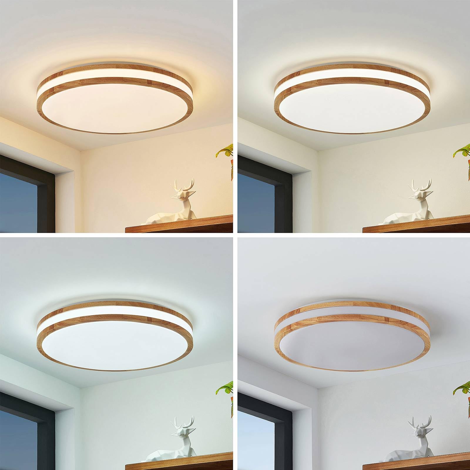 Lindby LED Deckenlampe Holz Ø49,5 cm, mit Fernbedienung dimmbar wechselbare Lichtfarbe 30W Wohnzimmerlampe Deckenleuchte Esszimmer