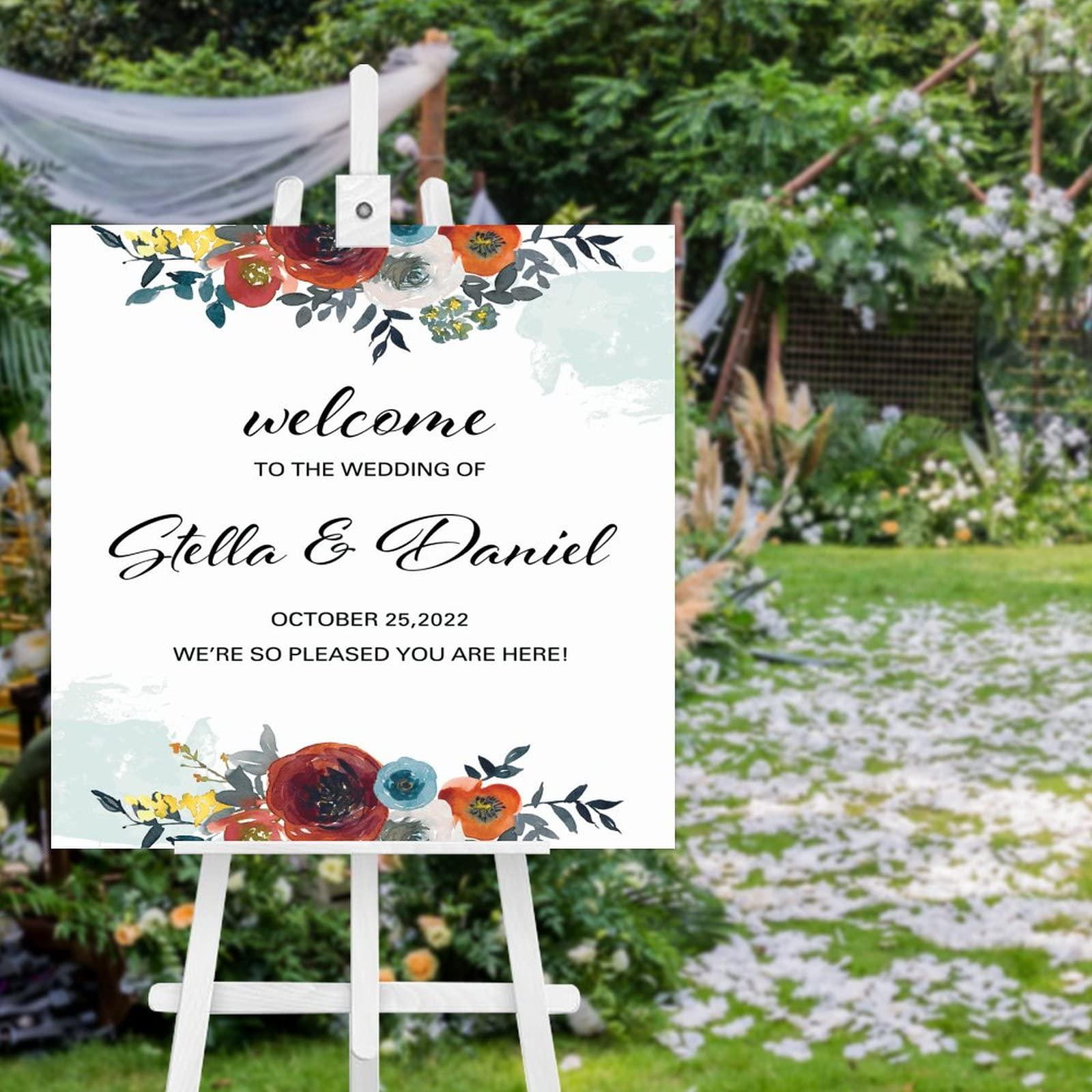 Welcome to Our Wedding Sign Drewniany znak powitalny Welcome to Our Wedding Sign Spersonalizowany znak powitalny na wesele 50 x 50 cm