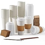 JOLLY PARTY [50 Pack] 20 oz Paper Coffee Cups, Disposable Paper Coffee Cup with Lids, Sleeves, and Stirrers, Hot/Cold Beverage Drinking Cup for Water, Juice or Tea, Suitable for Home, Shops and Cafes