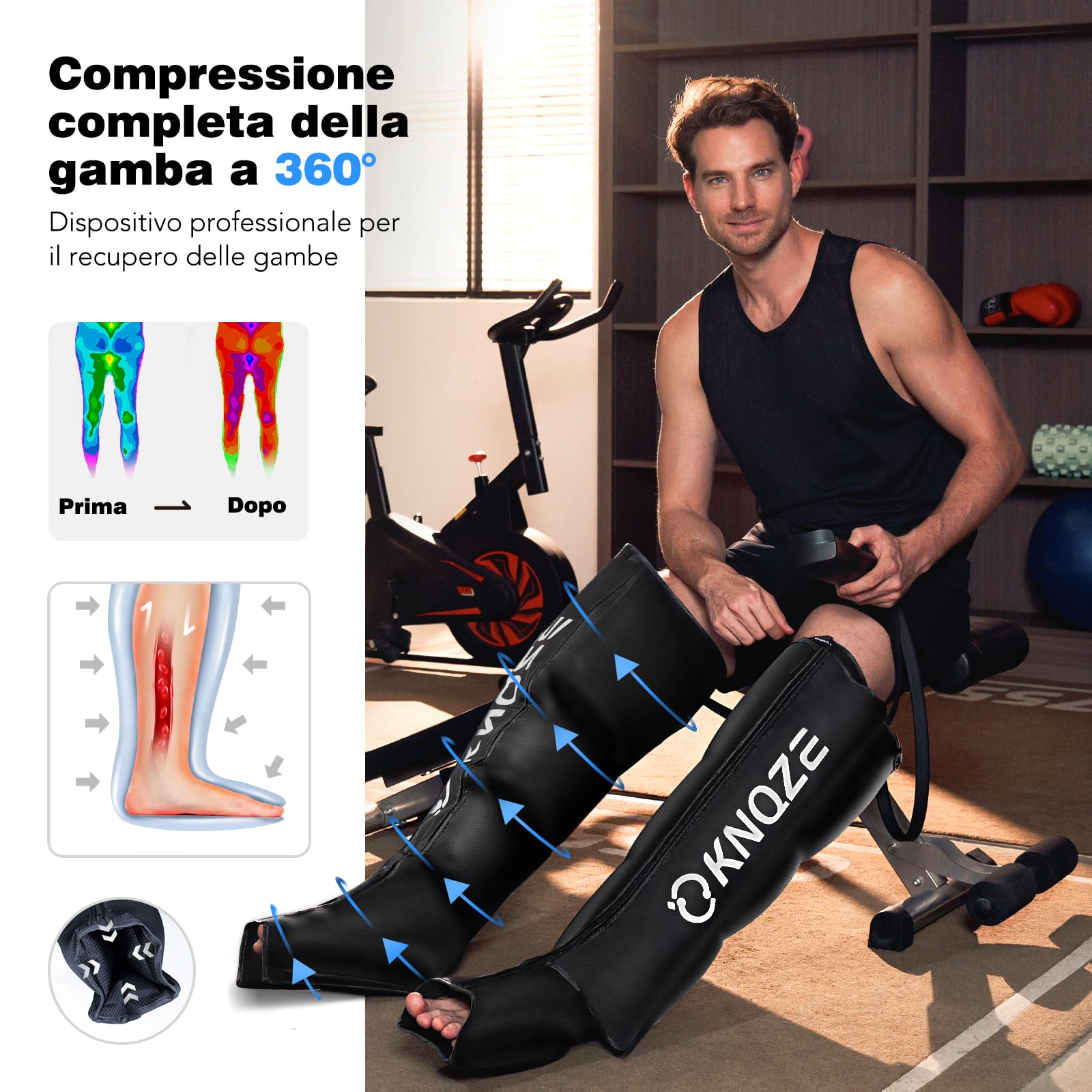 KNQZE Massaggiatore a Compressione per Gambe con 6 Modalità, 6 Intensità per La Circolazione e I Sollievo dal Dolore, Recupero con Compressione dell'aria per un Massaggio Completo delle Gambe