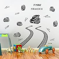 Vista 2 de Calcomanías de pared para pista de neumáticos, calcomanías de pared de tractor, calcomanías de pared para vehículos, camiones, calcomanías de banda