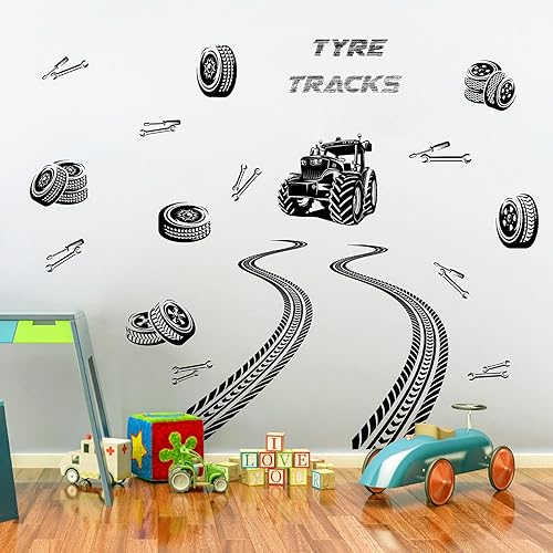 Miniatura 2 de Calcomanías de pared para pista de neumáticos, calcomanías de pared de tractor, calcomanías de pared para vehículos, camiones, calcomanías de banda