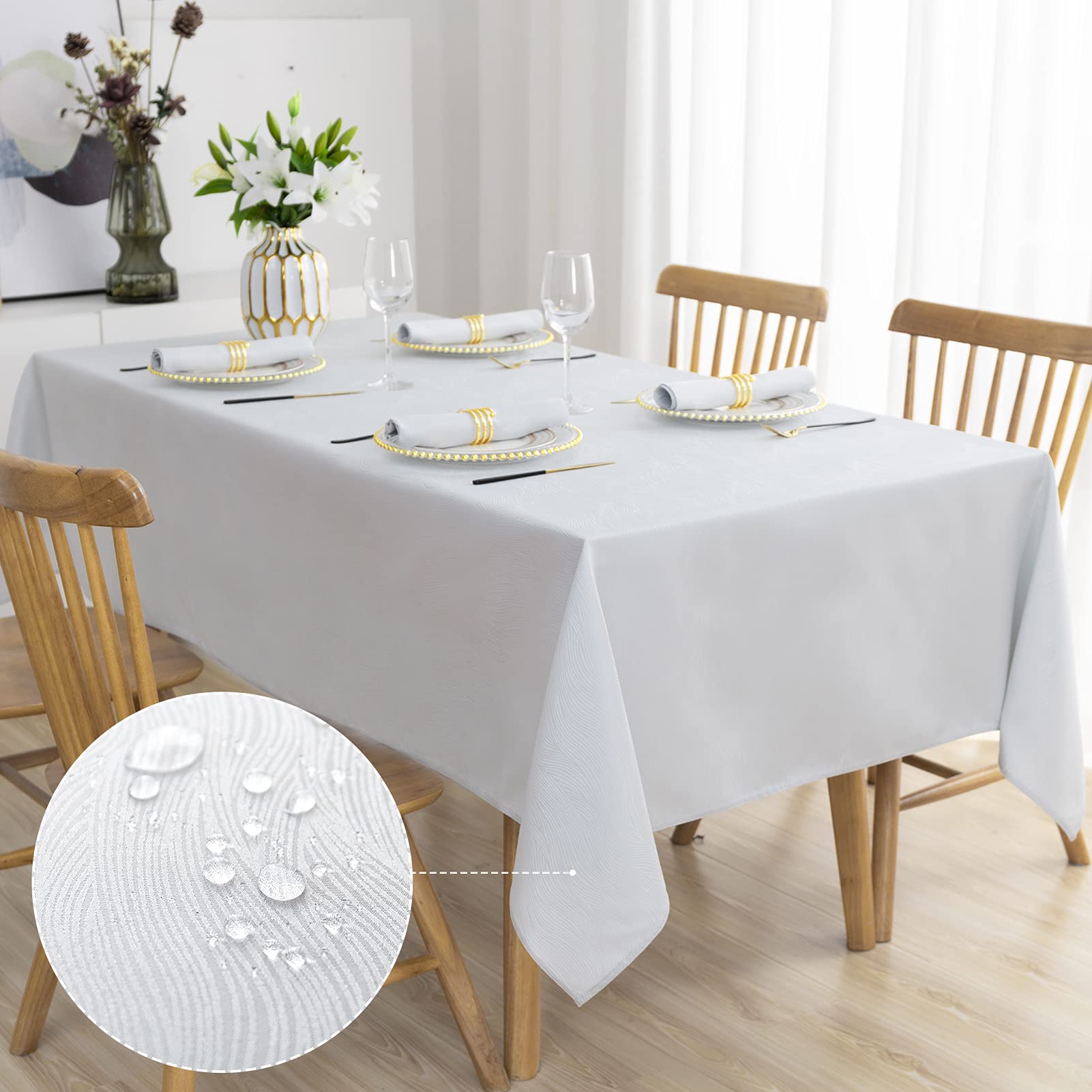 Lipo Tablecloth Jacquard Swirl Design - Waterproof Table Cloth for Rectangle Tables Wrinkle Oil Free-Outdoor Table Covers for Party Dinning Kitchen Decor-Silver Grey Table Cloths Rectangle 60 X 120