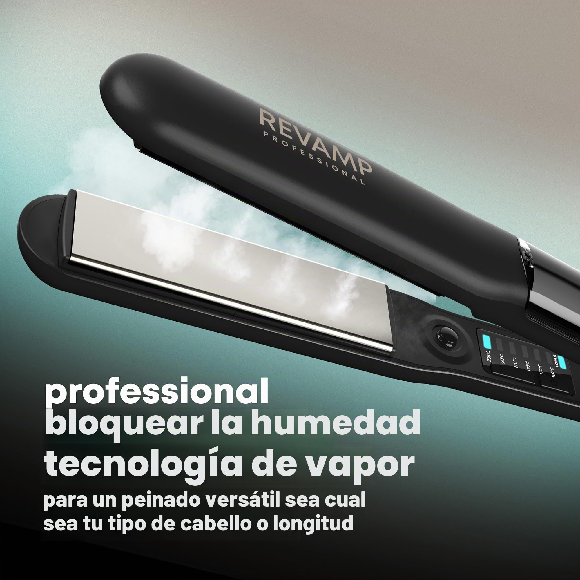 REVAMP Steam Care Plancha de Pelo de Vapor Cerámica - Iónica | Placas Iónicas, Alisado Profesional, sin Frizz, Cabello Hidratado, Calentamiento Rápido