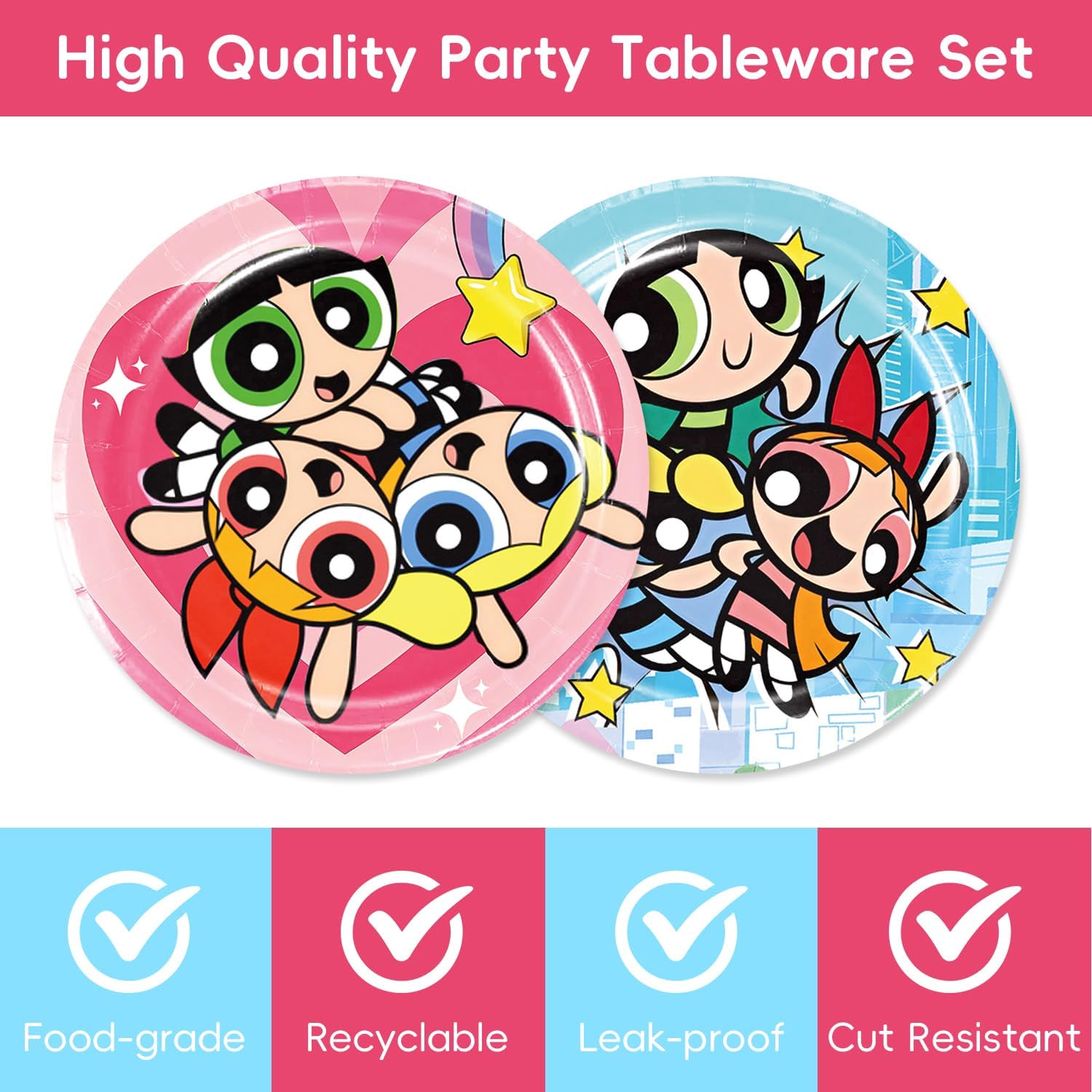 40Pack Power Girls birthday Party Supplies include 20 plates, 20 napkins for the Power Girls party decoration Power Girls Plates - Image 3