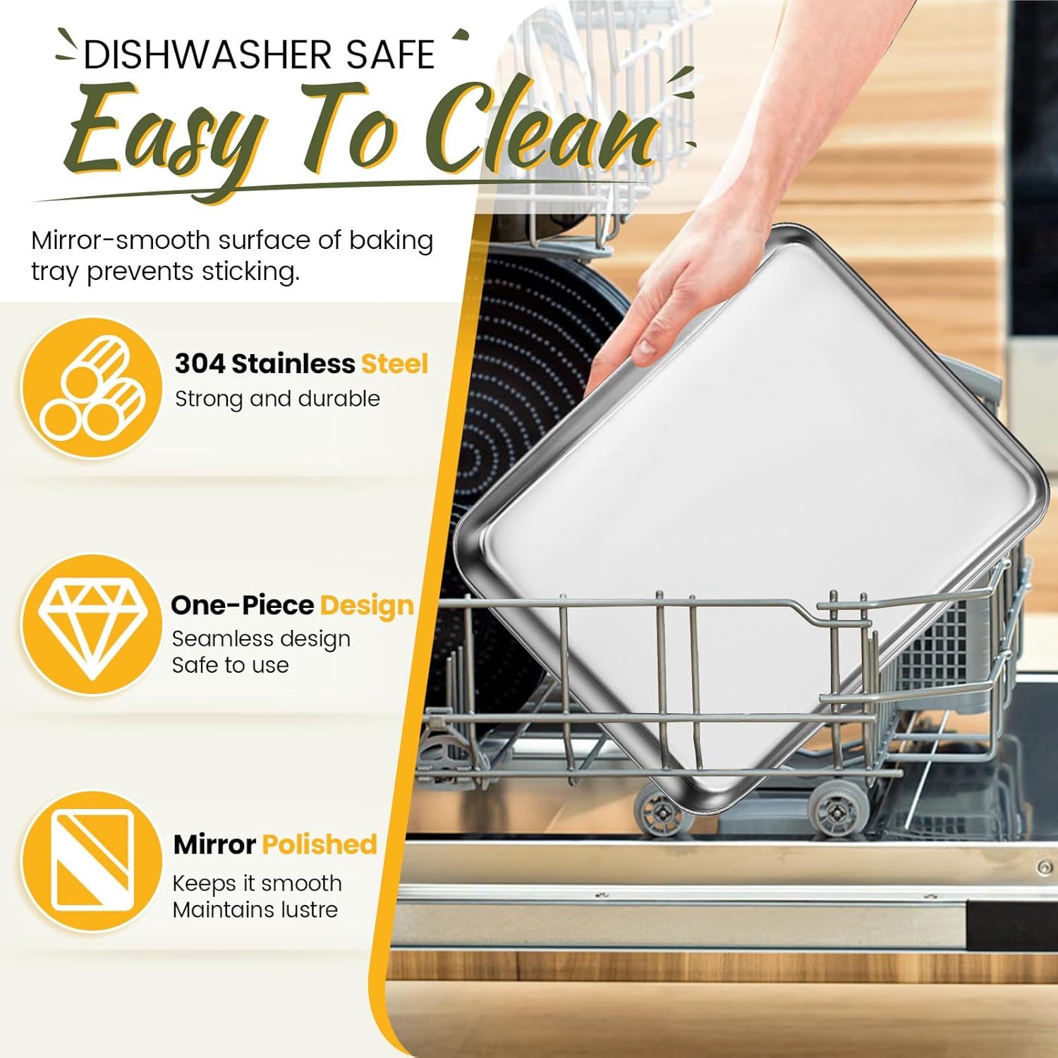 2 Packs Stainless Steel Baking Sheet 12.4 x 9.4 x 0.9 In, Nonstick Cookie Sheet Tray, Silver Rectangle Baking Pans Set for Oven Cooking Kitchen Barbecue Grill Cake Food Prep (2 Packs) - Image 4