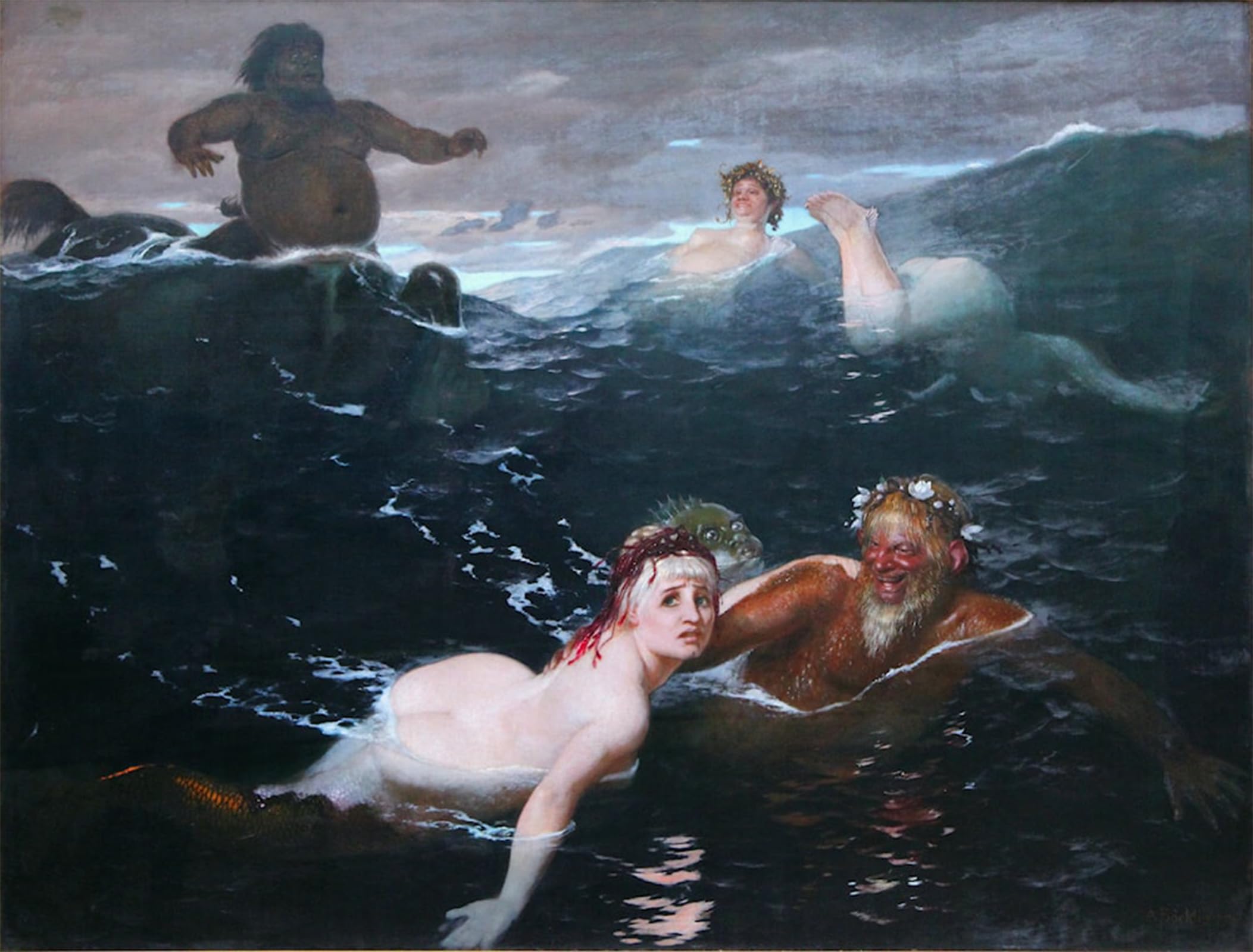 Posteriik No Frame Famous Modern Artwork Art Mural Im Spiel Der Wellen By Arnold Bocklin Oil Paintings Pictures For Home Decor 60X90cm