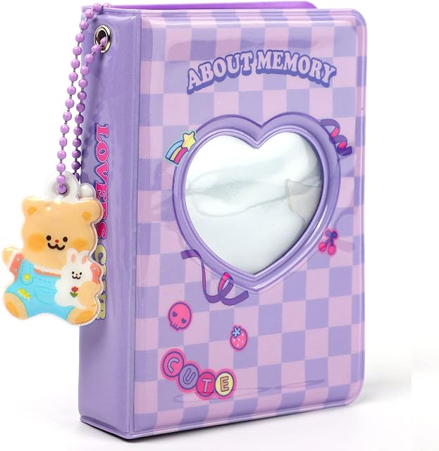 3 Inch Photocard Binder Kpop,Mini Photo Albums with Keychain,Round Hollow Kpop Photocard Holder with 40 Pockets,Kpop Photo Card Binder,Photo Card Holder Kpop for Collecting Picture,Picture(Purple)