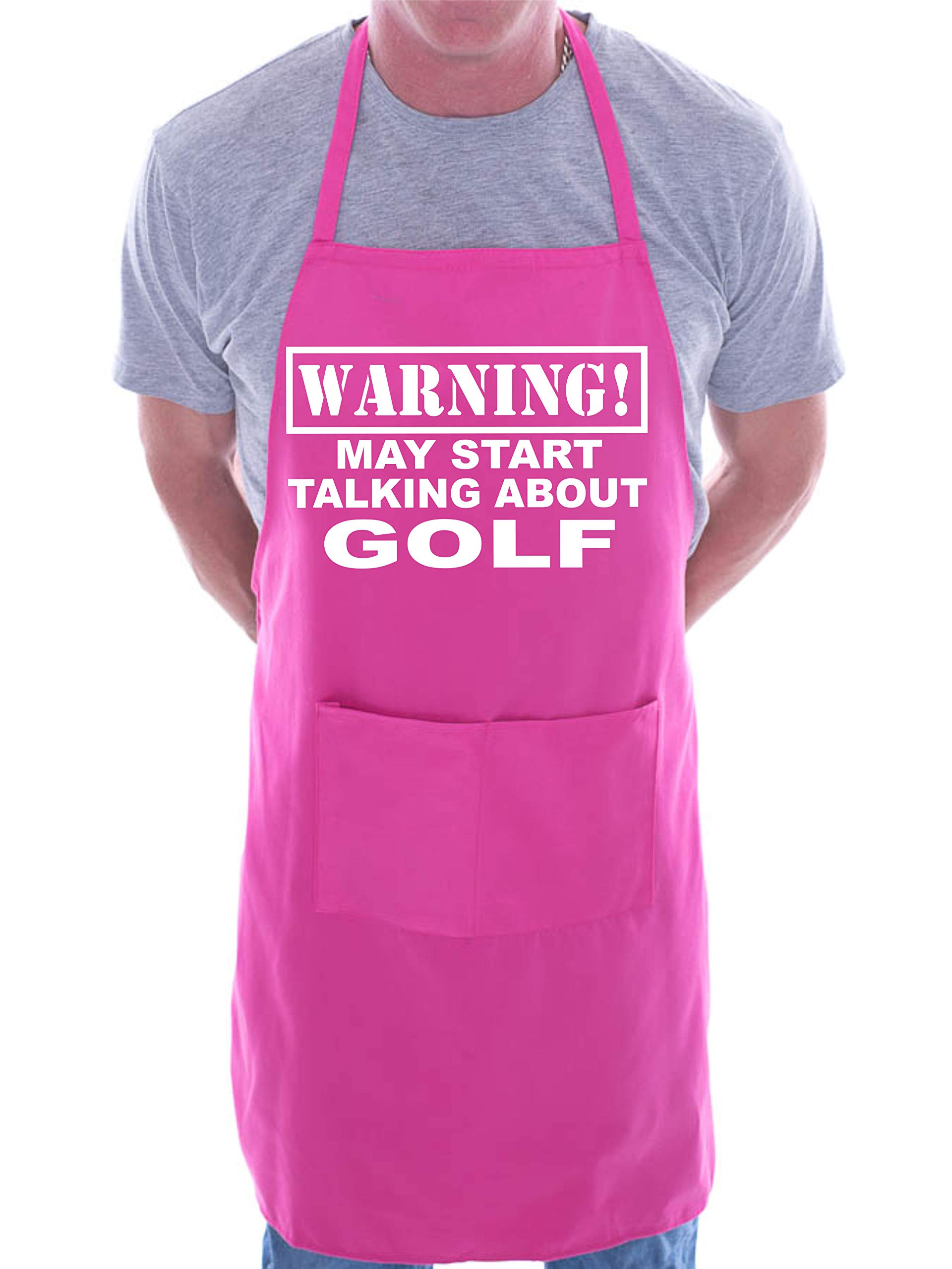 Print4U Warning May Talk About Golf Funny BBQ Novelty Cooking Apron Pink