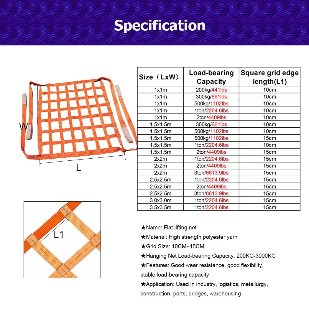 Reti di Sollevamento, Cinghie di Sollevamento quadrate da 3,3 a 11,5 Piedi, Imbracatura di Sollevamento in Poliestere Resistente per edilizia, traslochi, carico/Scarico (2,5x2,5 m,