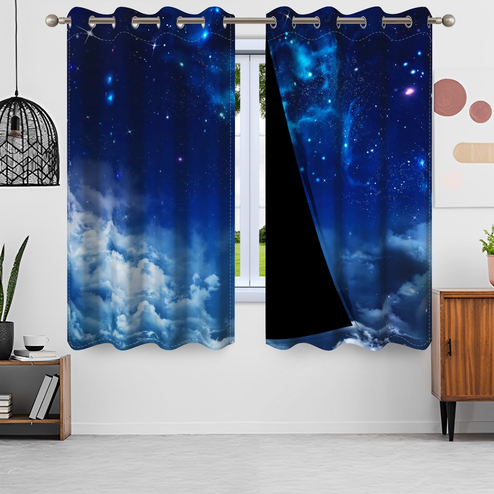 ggaimwf 46"x 72" Galaxy Eyelet Curtain for Kids Bedroom Space Nebula Starry Sky Cloud Thermal Grommet Room Dividers Blackout Window Drapes for Boys Girls Playroom Living Room,2 Panels - Image 4