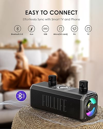 Miniatura 5 de Máquina de karaoke para adultosniños con 2 micrófonos inalámbricos UHF, XIZJ 4000mAh altavoz portátil Bluetooth de karaoke con correaluces RGB,