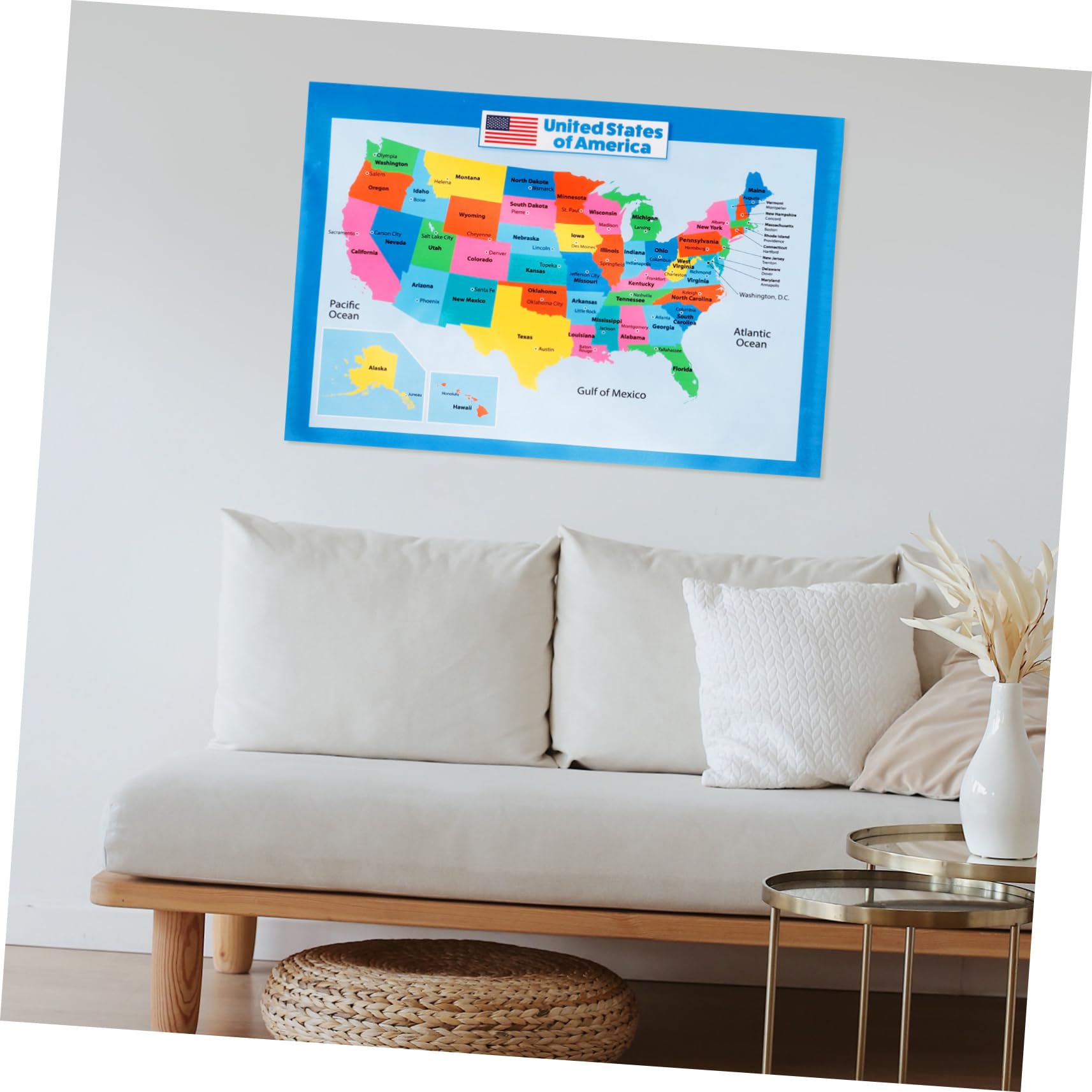 Veemoon Poster Educativo Mappa Del Mondo e Stati Uniti 40x60 Cm Set 2 Pezzi