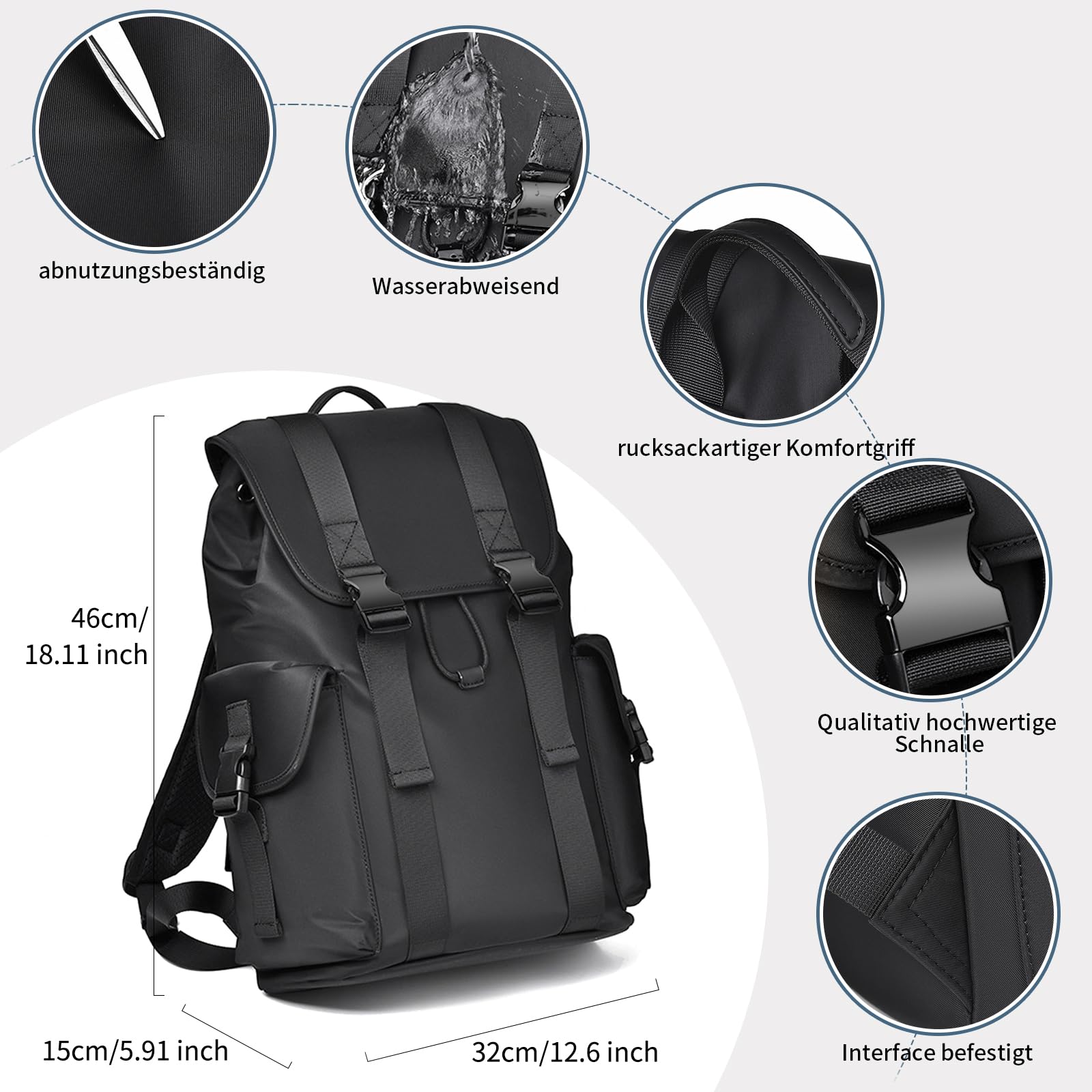 Vintage Rucksack Damen Herren 17.3 Zoll Laptop Rucksack Wasserdicht Schulrucksack Teenager Mädchen Schultasche Jungen Backpack Women Casual Daypacks für Uni Schule Reise Arbeit Schwarz