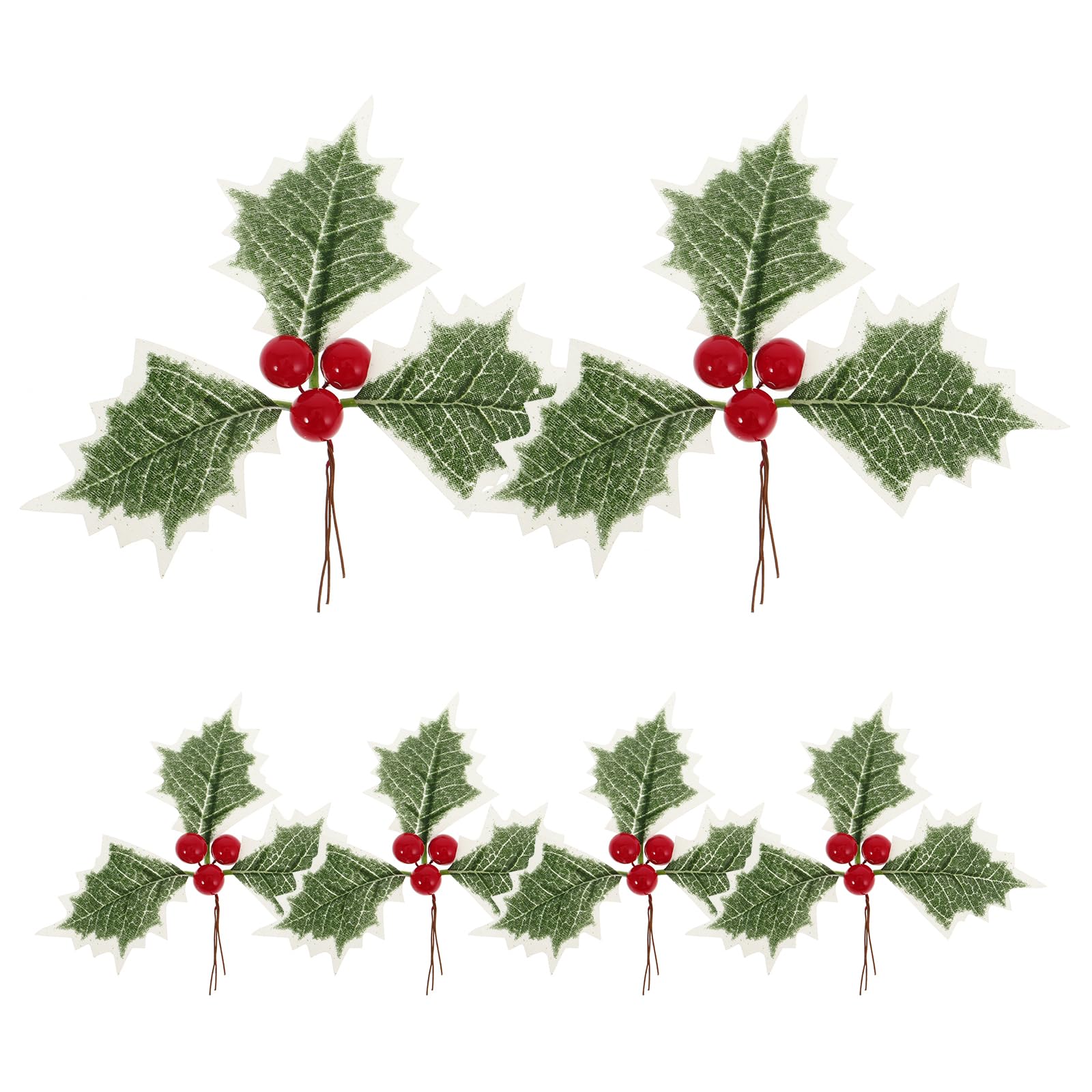 MAGICLULU 6pcs Artificial Holly Berries with Green Silk Leaves Green Leaves Christmas Holly Berry for Wreath Garland Party Home
