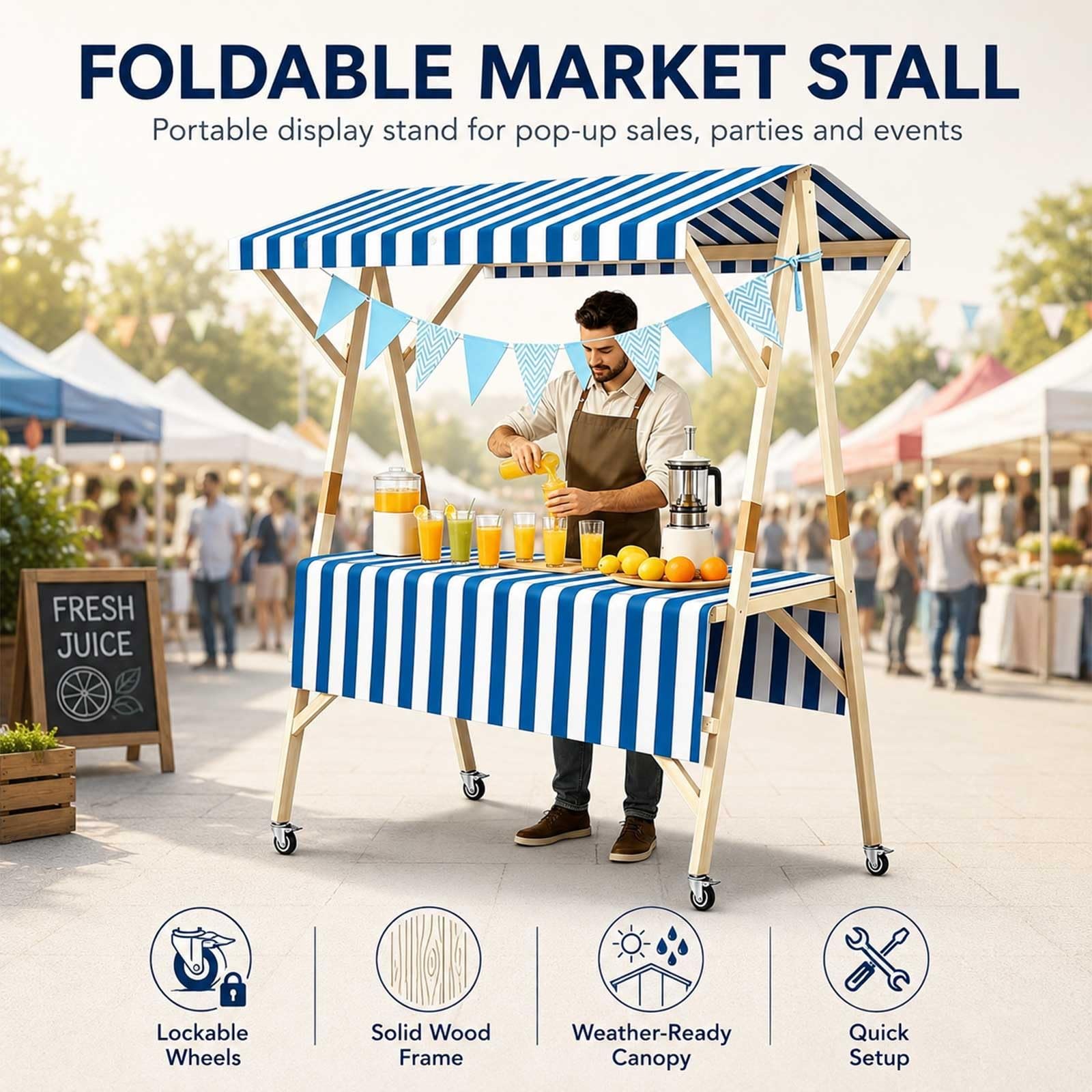 Imbissstand Auf Rädern, Kreative Marktwagen Aus Holz, Mobiler Verkaufswagen Mit Vordach, Marktstand Für Outdoor Street Food, Bauernmarkt, Messe, Handwerk, Snacks Und Süßwaren(Green,47.2in/120cm)