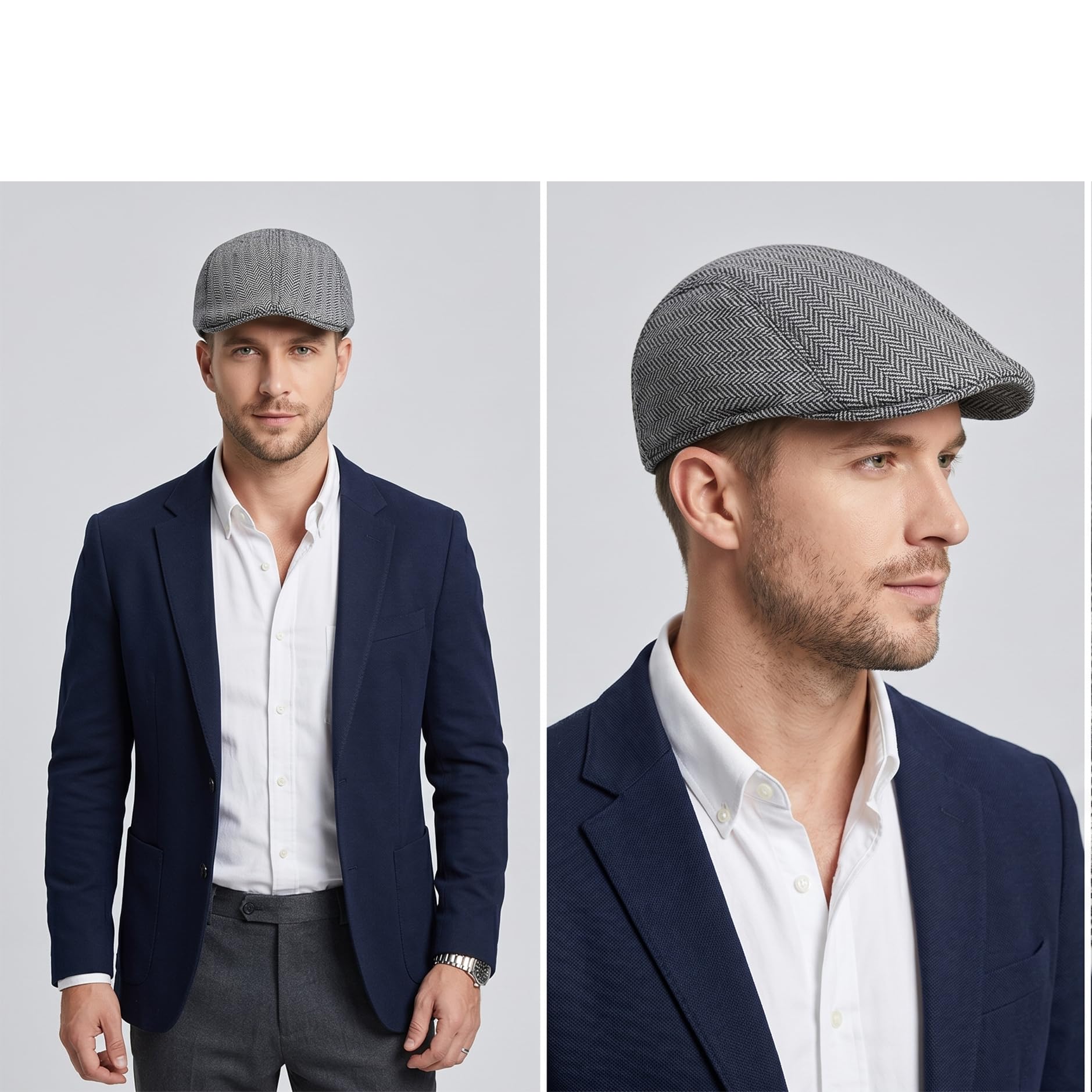 RR DESIGN Cotton Ivry/Golf/Flat Tweed Hats For Men-Pack Of 1-Free Size- (Grey Peaky Blinder Pattern) 3