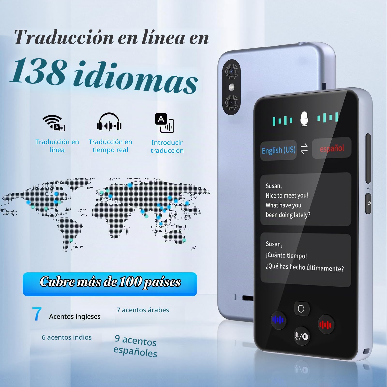 Traductor de Idiomas Con Voz en Tiempo Real 138 Idiomas Traductor Instantaneo de Voz Traductor Simultaneo con Traductores de Fotos/Español Offline Traductores Simultaneos con Batería de 2000 mAh