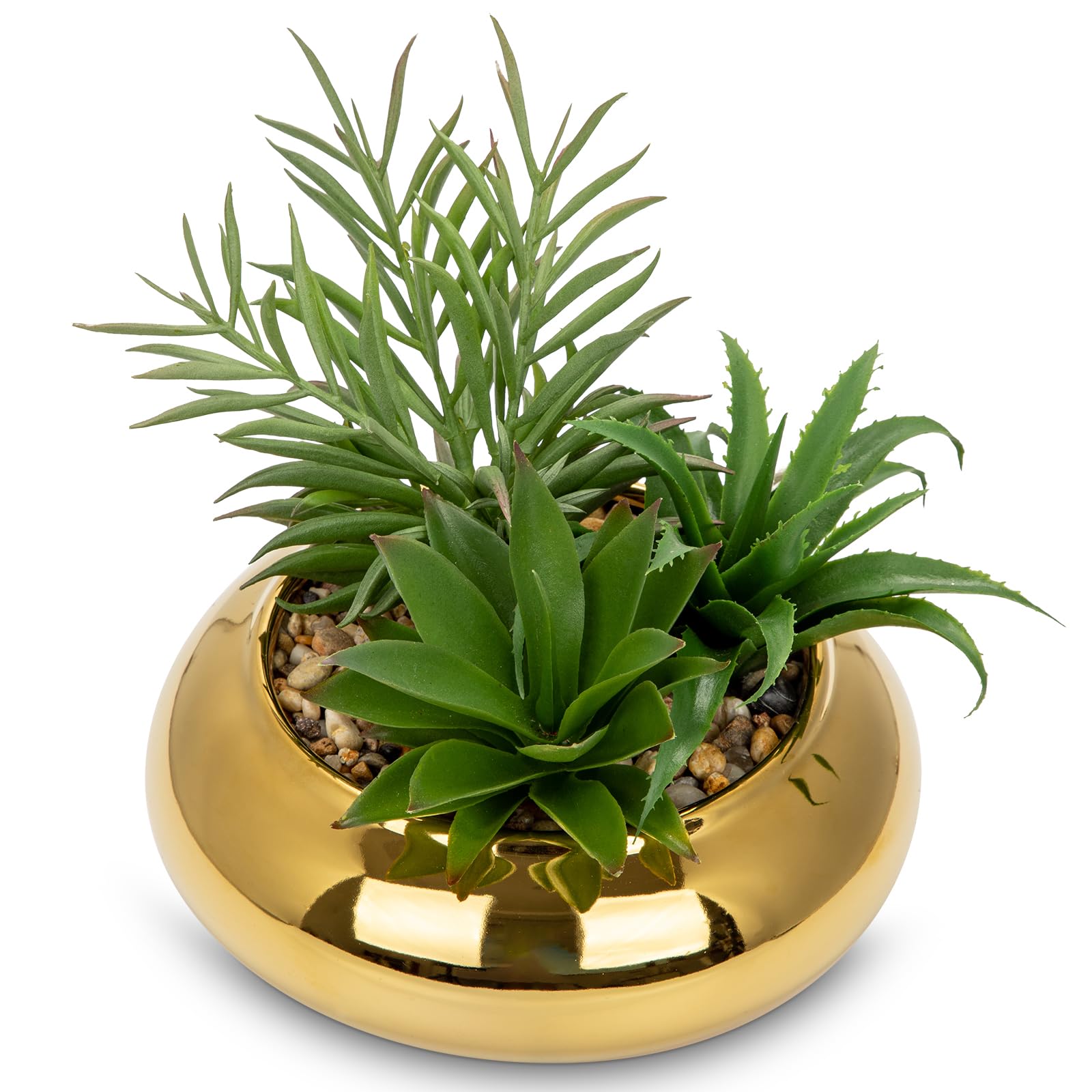 Briful Artificial Succulent Plants Fake Plants in Gold Ceramic Pot, Faux Potted Plant Fake Succulents Arrangement, Artificial Plant Indoor for Office Desk Decor Decorative Home Accessories