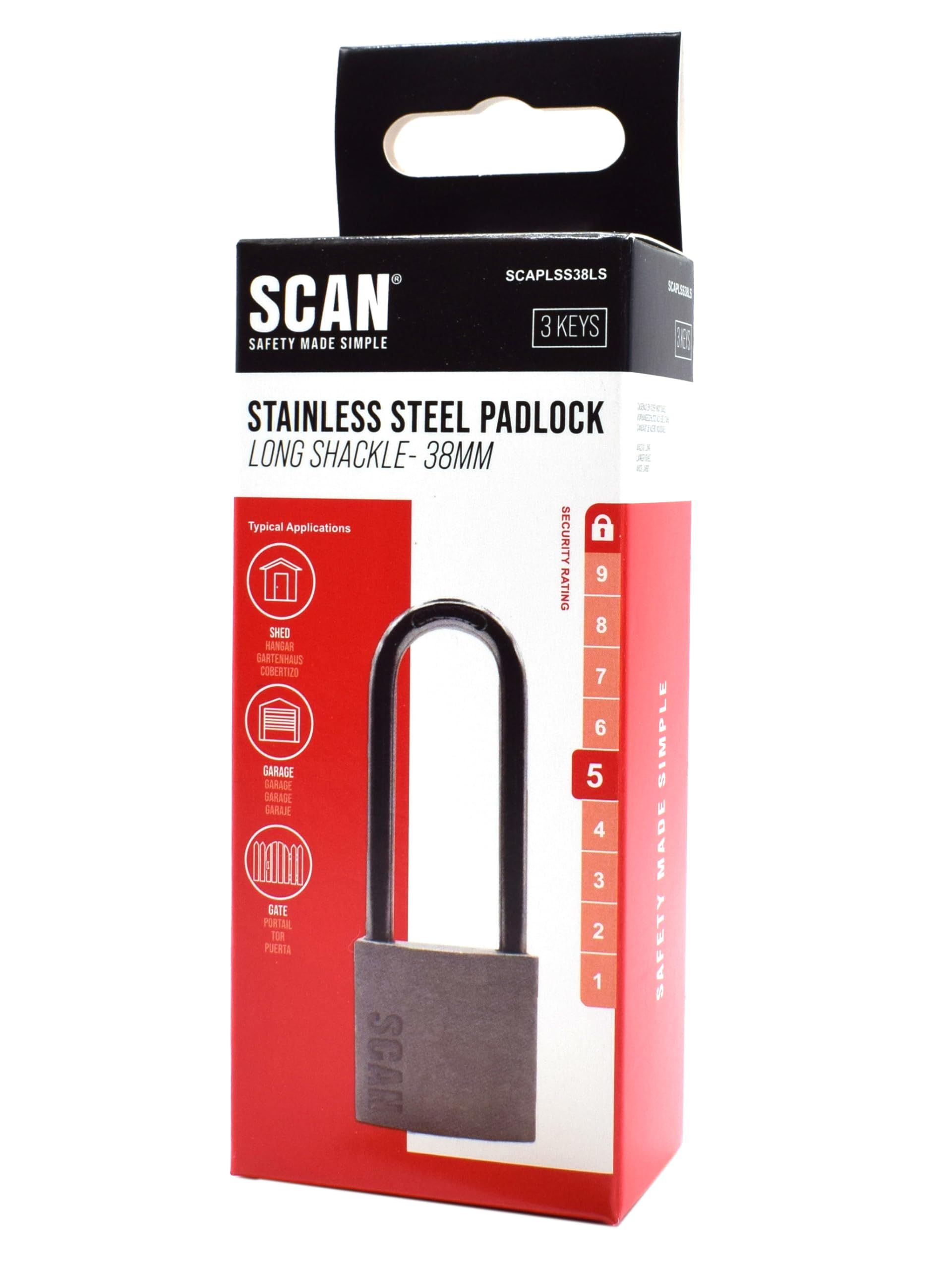 SCAN SCAPLSS38LS Stainless Steel Padlock, Silver - Image 2