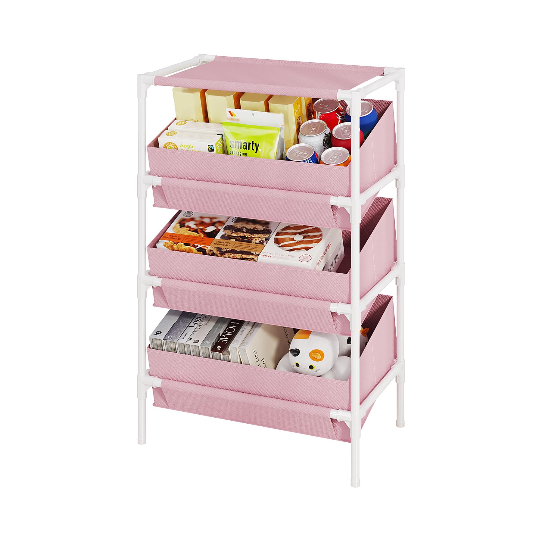 Buzowruil Storage Shelving 3-Tier Utility Shelving Unit Organizer Rack Toy Rack for Home,Office Bedroom, Living Room, Entryway, Pink