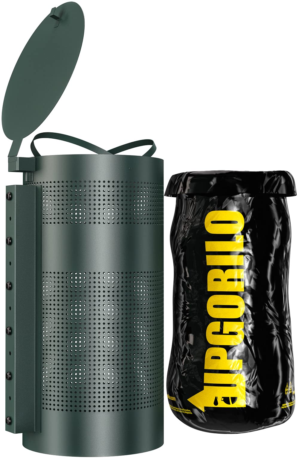 UPGORILOOutdoor Trash Can with Lid - 20 Trash Bags Included, 11.5 Gallons Stainless Steel Outdoor Garbage Can with Lid for Dog Waste Station