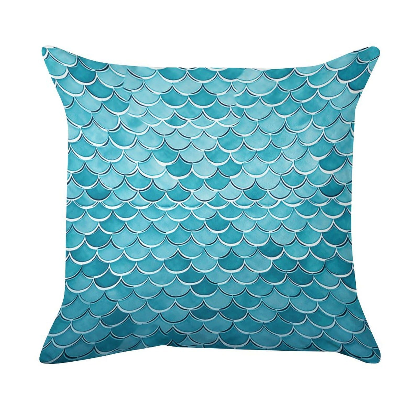 VstaDank Blue Waves Squama Mermaid Scale Throw Pillow Cover Super Soft Golden Velvet Decorative Pillowcase Fashion Modern Square Cushion Case Pillow Case Cozy Couch Cushion Cover for Living Room Bed