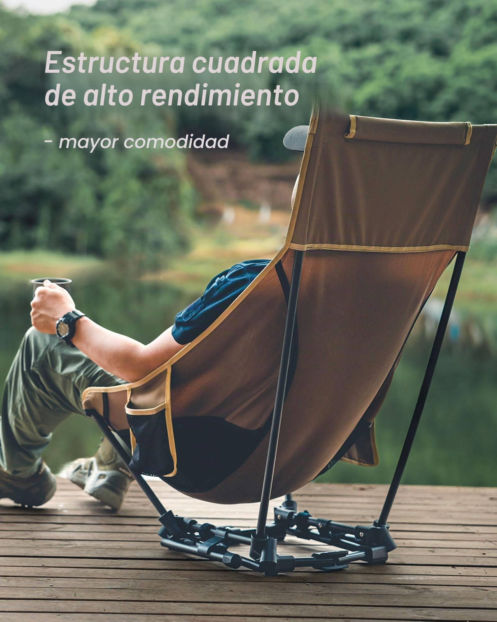 OneTigris Dragonhide - Silla de camping con respaldo alto, silla plegable, 150 kg, silla de camping ligera, silla de pesca plegable con 2 bolsillos laterales, silla plegable ultraligera para