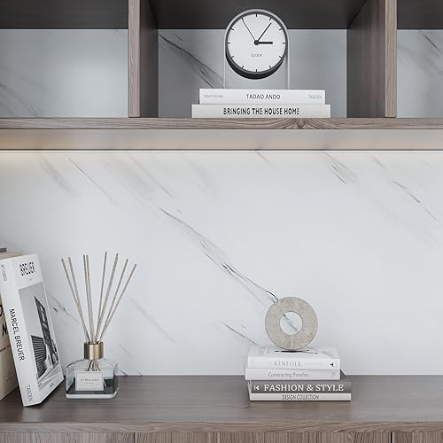 Miniatura 4 de Livelynine Papel de contacto de mármol blanco de 15.8 x 197 pulgadas para encimeras, papel tapiz impermeable para paredes de baño, autoadhesivo,