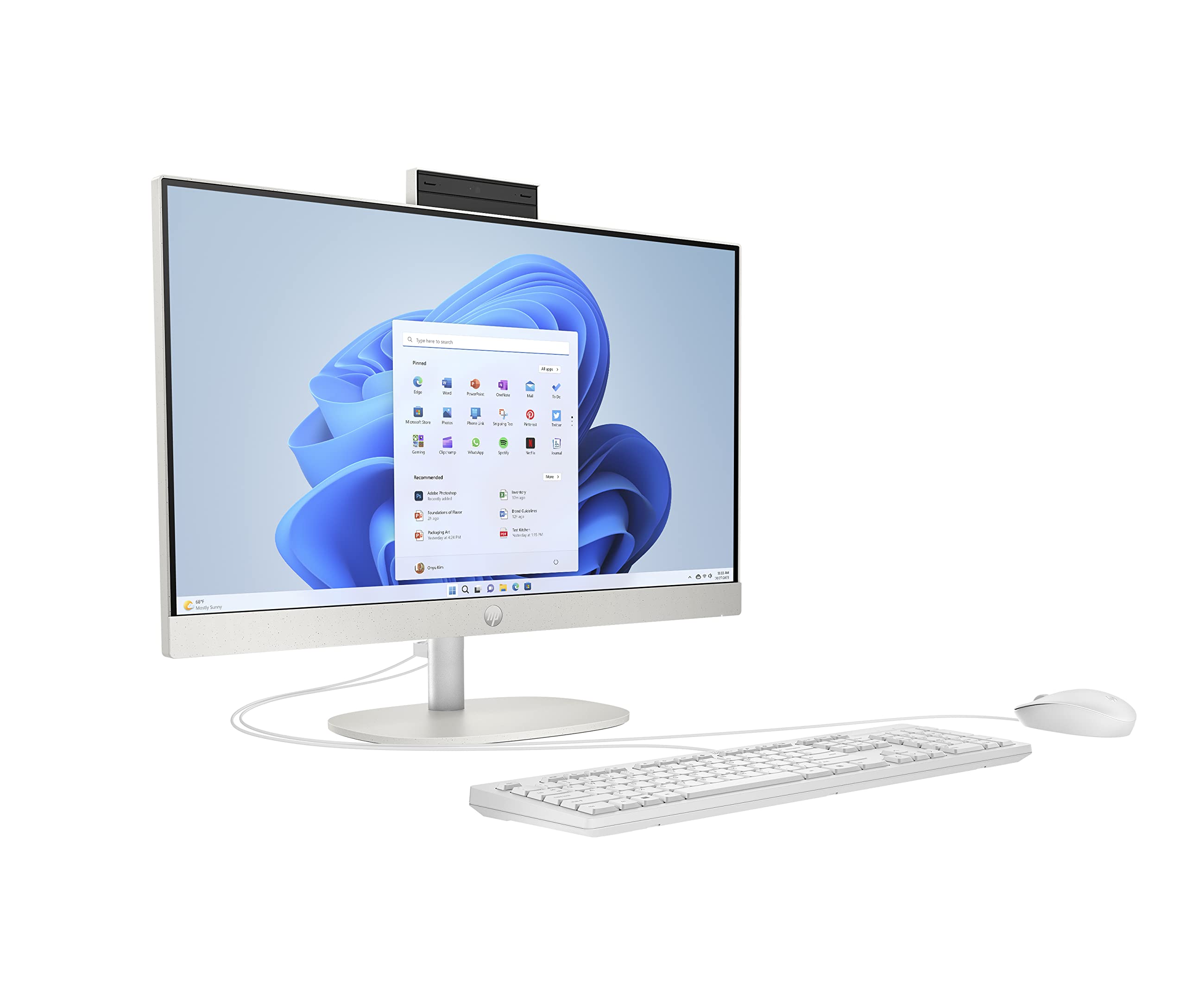 HP - PC 24-cr0002sl All-In-One, AMD Ryzen 3 7320U, 8GB RAM LPDDR5, 512GB SSD NVMe, wbudowany AMD Radeon, 23,8-calowy wyświetlacz FHD IPS, Wi-Fi, Wbudowany dźwięk 2W, Windows S 11 on jest dotykowy,