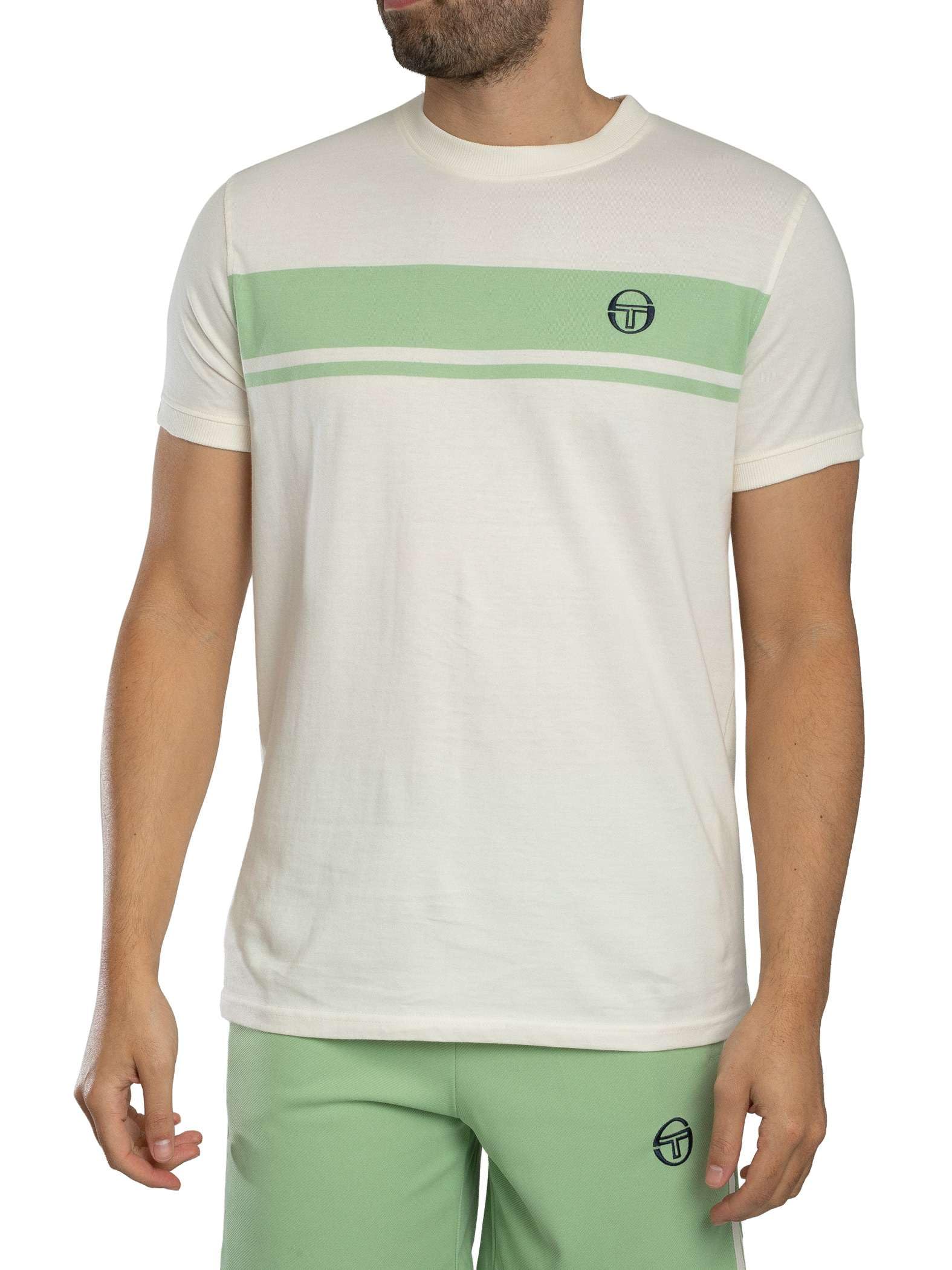 Sergio Tacchini Men's White Master T-Shirt Gardenia/Quiet Green  44 Size 2XL