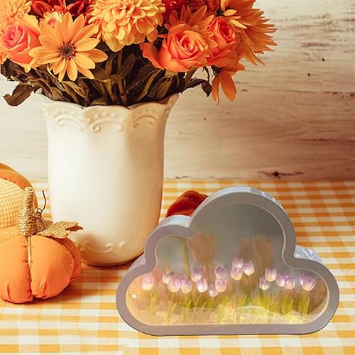 Miniatura 7 de Forever Cloud - Tulipanes de espejo, lámpara de mesa de flores de simulación (morado)