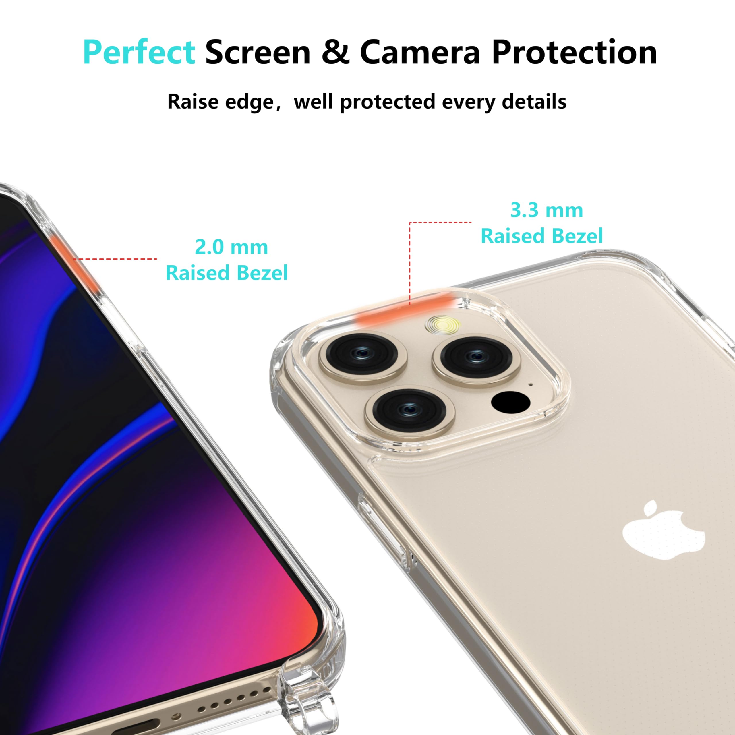 OLEPHY Cover Trasparente con Cordino per iPhone 15 Pro 6,1'',Custodia con Regolabile Collana, Protezione Completa [Antiurto] [AntiGraffio] Case con Laccio Tracolla, Nero