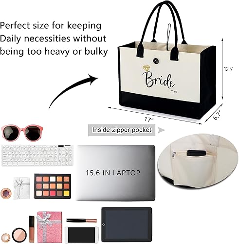 Miniatura 3 de BeeGreen Regalo bordado de luna de miel, regalo para novia, bolsa de lona de 13 onzas con bolsillo interior y cierre de botón exterior, regalos
