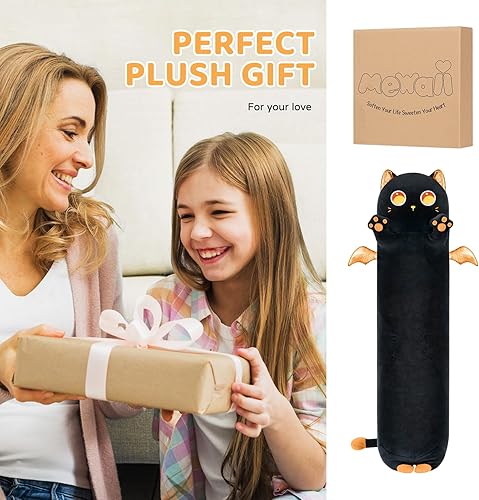 Miniatura 7 de Almohada larga de felpa con forma de gato, 20 pulgadas, lindo gato negro de peluche Kawaii, almohada corporal blanda de peluche, regalo para niños y