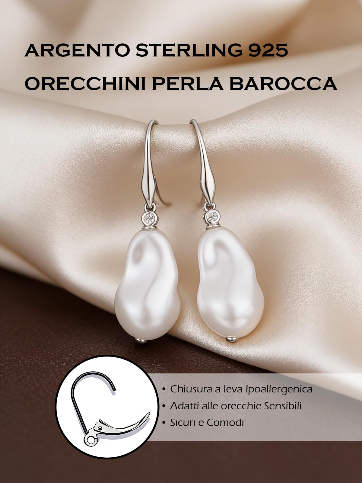 Orecchini Perle Barocche in Argento Sterling 925 Leverback Perle Simulate Orecchini Pendenti Orecchini Perla Gioielli Regali per Donne