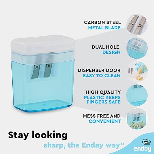 Miniatura 3 de Enday - Sacapuntas de lápiz de doble agujero manual verde, Jumbo Sacapuntas de lápices de color de mano para lápices grandes y estándar, también