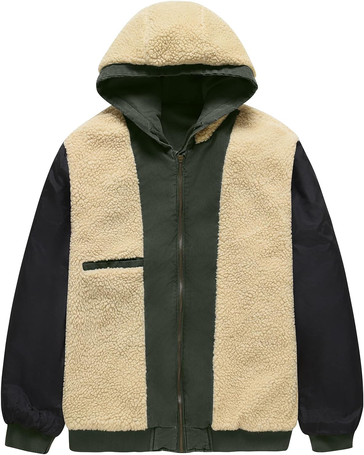 Men's Winter Jacket Fleece Lined Sherpa Warm Coat Zip Up Windproof Thicken Parka with Sherpa Hood - Image 2