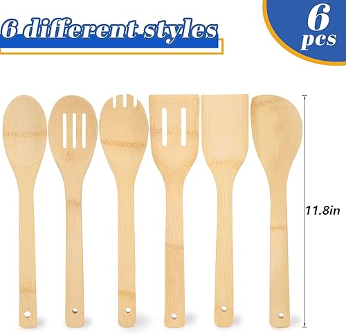 Miniatura 2 de HANSGO Juego de 6 utensilios de cocina de bambú, espátula de bambú, cucharas de cocina para el hogar, cocina, inauguración de la casa, regalo de