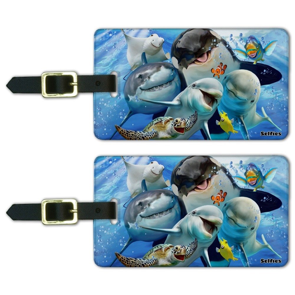 Ocean Selfie Shark Dolphin Sea Turtle Luggage ID Tags Cards Set of 2