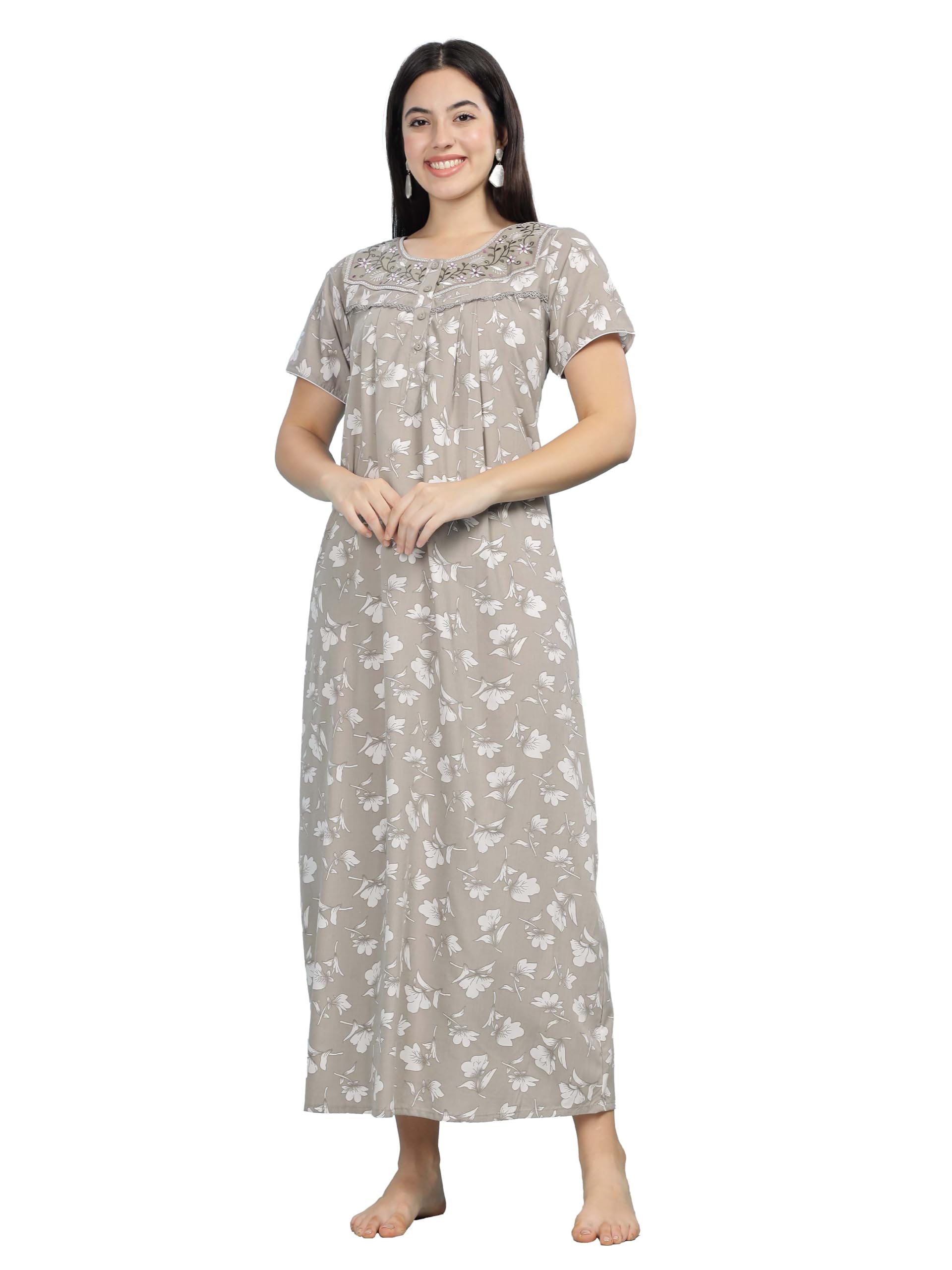 9shines label Stylish Bamboo Cotton Nighty Maxi for Women | Full Length Trendy Nightgown | Premium Nightdress | Nightwear | All Over Print Nighty with Pocket (4293 PV)-picture-19